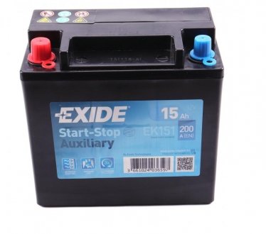 Аккумулятор 15Ah-12v AGM AUXILIARY (150х90х145), L, EN200 EXIDE EK151