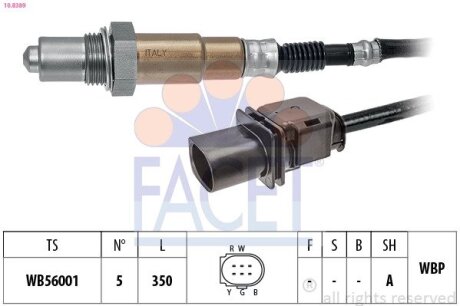 Лямбда-зонд (5 конт./350 мм)) Master 2.3dCi 10-/ Trafic 1.6dCi 14-/ Doblo 1.9JTD 01-/ Ceed 1.6CRDi 06 FACET 10.8389