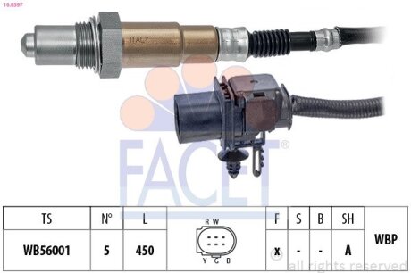 Датчик кисню (лямбда-зонд) (5 конт./450 мм)) Doblo.1.6D 10-/Combo 1.6CDTi 12- FACET 10.8397