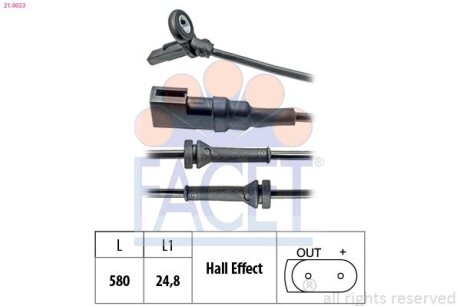 Датчик ABS Ford FOCUS 1.4-2.0 98-04 передній Л/Пр FACET 21.0023