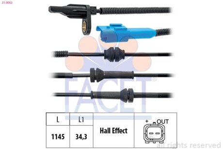 Датчик ABS Citroen C2,C3/Peugeot 1007 02-11 перед Л/Пр FACET 21.0062