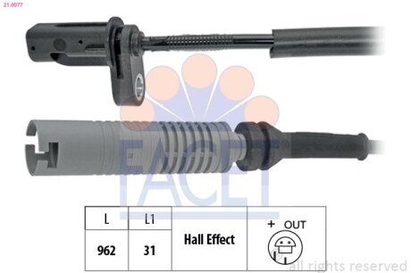 Датчик ABS BMW 1(E81), 3(E90) 05- задній Л/Пр FACET 21.0077