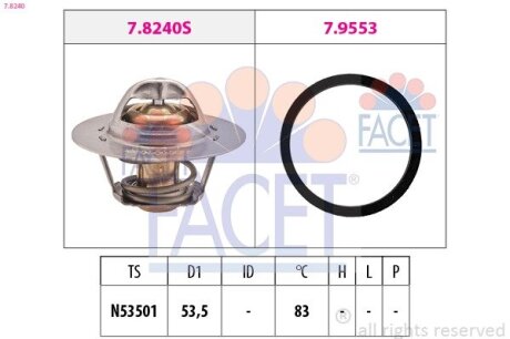 Термостат Jumper/Ducato/Boxer 1.6-2.0 i/D 94- (82 C) FACET 7.8240