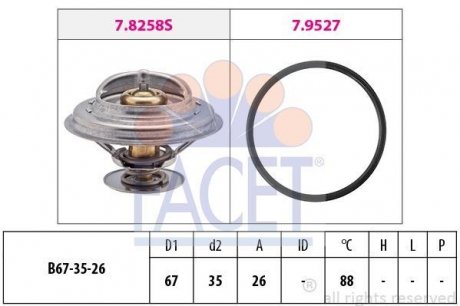 Термостат BMW 3(E30/E36)/5(E34)/Volvo 940 1.6-2.8 87-00 (88C) с прокладкой FACET 7.8258