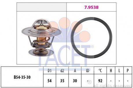 Термостат Opel Omega A/Ascona B/Ford Scorpio/Volvo S60/S70/V70 2.0-3.0 i/D -98 (92 C) FACET 7.8279 (фото 1)