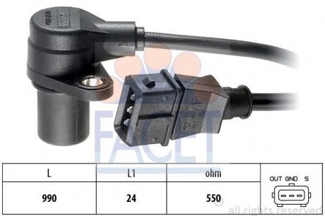 Датчик оборотов коленвала Kadett E/Omega A/Vectra A 1.6-3.3 85-03 FACET 9.0073