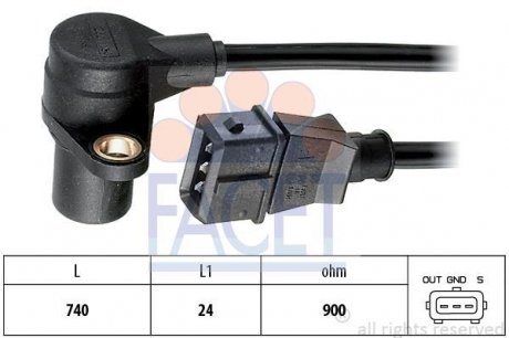 Датчик оборотов коленвала а Audi A6/A8 / VW Passat 2.3-2.8 i 95-> FACET 9.0214 (фото 1)