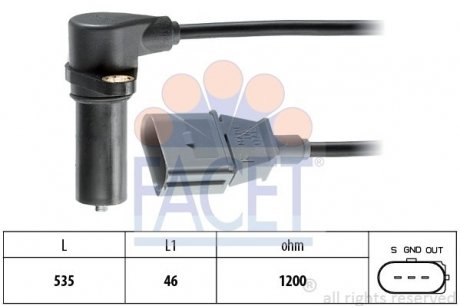 Датчик оборотов коленвала BIA, OCTAVIA/VW BORA,CADDYII,GOLFIV,POLO 1.9D 95-10 FACET 9.0391