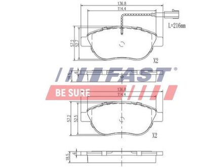 Колодки Гальмівні FIAT Doblo 09- перед 2-Датчики FAST FT29144