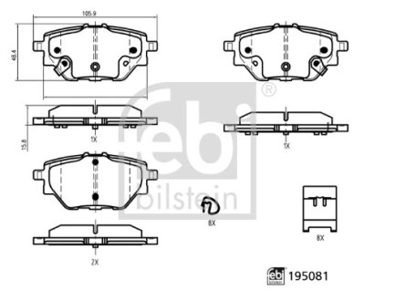 Комплект гальмівних колодок, дискове гальмо FEBI BILSTEIN 195081