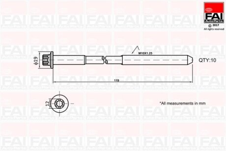 К-кт болтів ГБЦ Fiat Punto 1.3D Multijet 09-/Opel Astra H/J 1.3CDTi 10- Fischer Automotive One (FA1) B1321