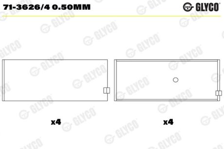 Подшипник шатуна (к-кт) Glyco 71-3626/4 0.50MM (фото 1)