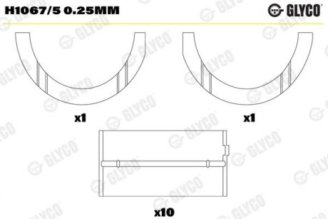 Вкладыши коренные (к-кт) Glyco H1067/5 0.25MM