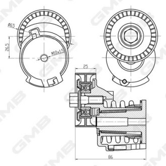 Ролік натяжний ременя генератора Audi A1/A3/ Seat Altea/Cordoba/Ibiza/Leon/Toledo/ Skoda Fabia/Octavia/Rapid/Roomster/Superb/Yeti/ VW Caddy/EOS/Golf/Jetta/Passat/Polo/Scirocco/Tiguan/Touran GMB GAT20970