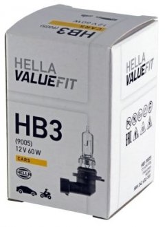 Лампа розжарювання, VALUEFIT, HB3 12V 60 (65W) P 20d HELLA 8GH242632181