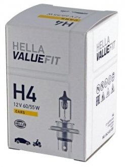 Лампа розжарювання, VALUEFIT, H4 12V 60/55W P 43t HELLA 8GJ242632081