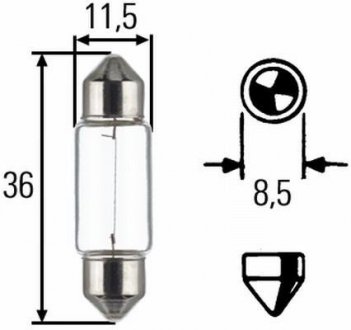 Лампа накаливания HEAVY DUTY C5W 24V 5W SV 8,58 HELLA 8GM002092241 (фото 1)