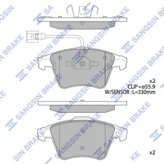 Колодки гальмівні передні VW Touareg (7LA,7L6,7L7) (-10) (Disc Size:308mm) HI-Q Hi-Q (SANGSIN) SP1977