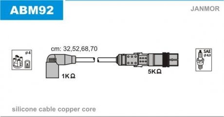 К-кт В.В. проводів (силікон) Audi A3/A4, Skoda Octavia, VW1.6 96- Janmor ABM92