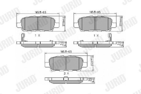 Гальмівні колодки задні Infinity/ Suzuki/ Nissan Qashqai, X-Trail, Juke, Leaf, Murano, Tiida, Teana Jurid 572501J