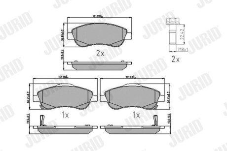 Тормозные колодки передние Honda CR-V III, IV (2007->) Jurid 572605J