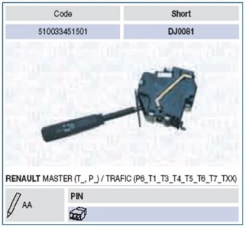 Сполучений вимикач рульового механізму MAGNETI MARELLI 510033451501