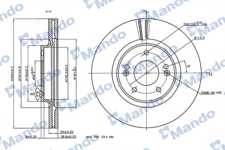 Диск гальмівний передній Hyundai Sonata (14-), Tucson (15-), Kona (17-) MANDO MBC030273
