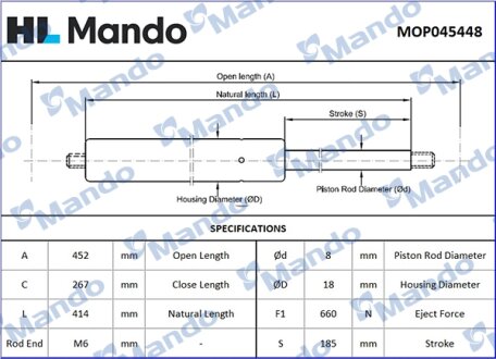 Амортизатор багажника MANDO MOP045448 (фото 1)