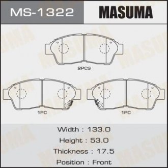 Колодка гальмівна передня Toyota Camry (-00), RAV 4 (-00) MASUMA MS1322 (фото 1)