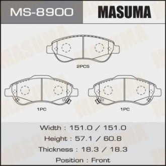 Колодки гальмівні передні Honda CR-V (07-16) (MS-8900) MASUMA MS8900 (фото 1)