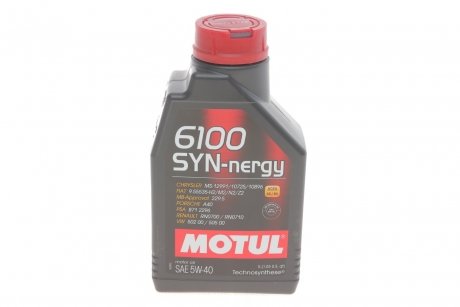 107975 Олива двигуна 1L 6100 Syn-nergy SAE 5W40 (ACEA A3/B4 MB 229.5, VW 502 00 – 505 00) MOTUL 368311