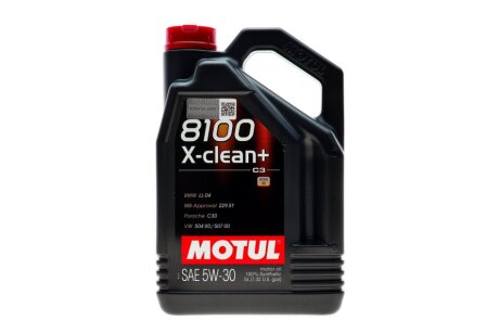 106377 Олива двигуна 5L 8100 X-clean+ SAE 5W30 (ACEA C3 BMW Long Life-04, MB-229.51, Porsche C30, VW 504 00 - 507 00) MOTUL 854751