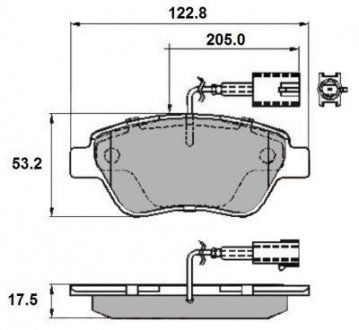 Тормозные колодки перед. Doblo 01-(Bosch) (122.8x53.6) с датчиком National NP2142 (фото 1)