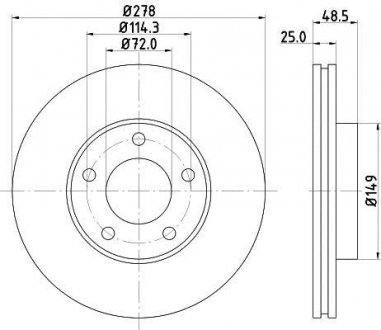 Диск гальмівний передній Mazda 3, 5 1.6, 1.8, 2.0, 2.2 (05-) Nisshinbo ND5001K