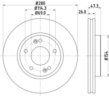 Диск гальмівний передній Hyundai i30, Tucson/Kia Carens, Ceed, Cerato 1.6, 2.0 (10-) Nisshinbo ND6037 (фото 1)