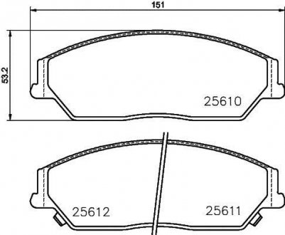 Колодки гальмівні дискові передні Toyota Camry 2.0, 2.5 (11-)/BYD M6, S6 2.0, 2.4 (10-) Nisshinbo NP1052 (фото 1)