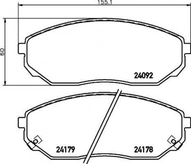 Колодки тормозные дисковые передние Kia Sorento 2.4, 2.5 (02-) Nisshinbo NP6053