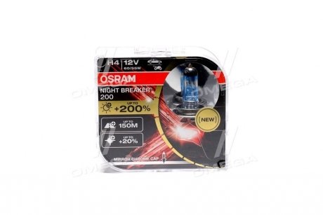 Лампа фарна H4 12V 60/55W P43t NIGHT BREAKER (+200) компл. (вир-во) OSRAM 64193NB200-HCB