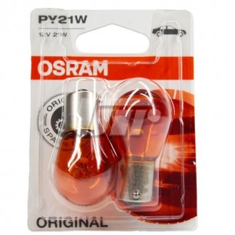 Лампа допоміжн. освітлення РY21W 12V 21W ВАU15s (2 шт) blister OSRAM 7507-02B (фото 1)