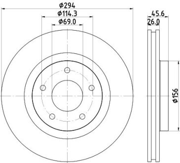 Гальмівний диск перед. Jeep Compass, Patriot 07-13 Dodge Avenger 08-13, Caliber 07-12, Chrysler Sebring 07-10 Mitsubishi Outlander 07-12, Lancer GT, GTS 08-13 PAGID 8DD 355 115-911