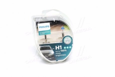 Лампа розжарювання H1 X-tremeVision Pro150 (+150) 12V 55W P14,5s (комплект) (вир-во) PHILIPS 12258XVPS2