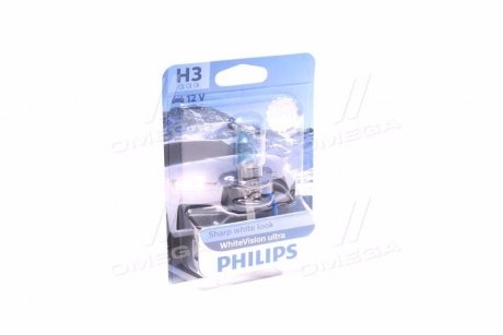 Лампа розжарювання H3 WhiteVision ultra 12V 55W P14,5s (+60) (3900K) 1шт. blister (вир-во) PHILIPS 12336WVUB1