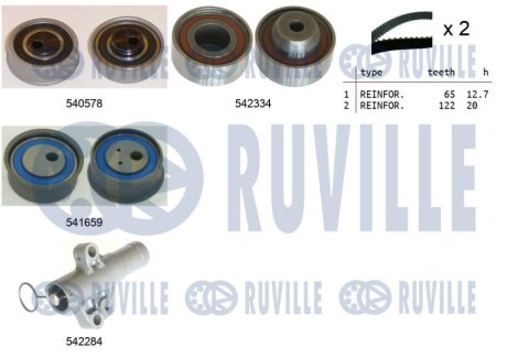 К-кт ГРМ повний Mitsubishi Grandis 2.4/Outlander 2.4 03-07 (2 ремні + 3 роліка + 1 натяжник) RUVILLE 550410