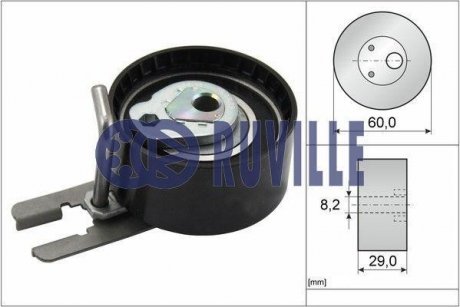 Ролик ГРМ натяжний TOYOTA Aygo 05-14; FORD Focus II 04-11; FIAT Scudo 07-16; PEUGEOT Bipper 08-17; CITROEN Berlingo 08-18; MAZDA 3 BL 09-13; SUZUKI SX-4 06-14; VOLVO V70 07-16; MINI Cooper R56 07-14 RUVILLE 55953 (фото 1)