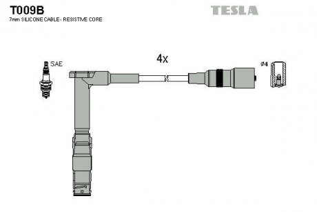 Провода высоковольтные, комплект Mercedes-benz C-class (s202) 1.8 (96-00) TESLA T009B