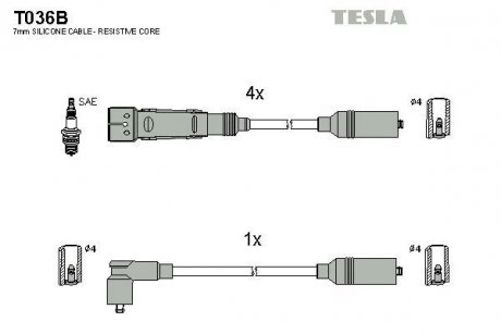 Комплект кабелей зажигания TESLA T036B (фото 1)