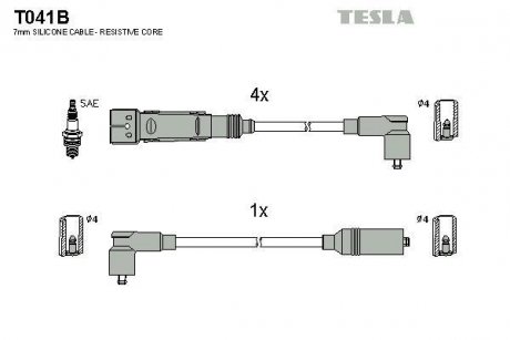 Комплект кабелей зажигания TESLA T041B (фото 1)