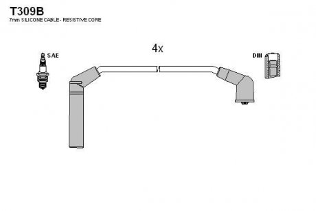 Провід високовольтні, комплект Hyundai Atos 1.0 (98-14),Hyundai I10 1.1 (08-13) TESLA T309B