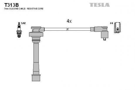 К-кт високовольтних проводів Chery Tiggo 2.4 05-08 TESLA T313B