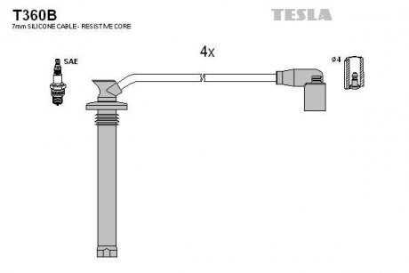 Провода высоковольтные, комплект Chery Amulet 1.5 (08-10),Chery Bonus 1.5 (06-) TESLA T360B